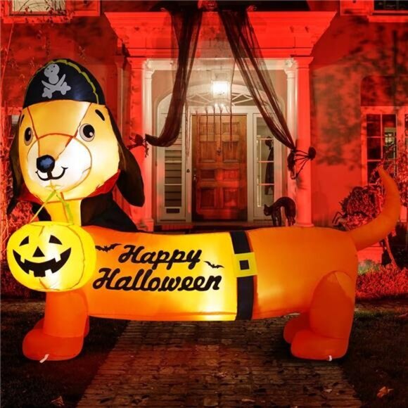 5 FT Halloween Inflatable Dog with Pumpkin - LED Lighted Blow Up Yard Decoration - Picture 4 of 7